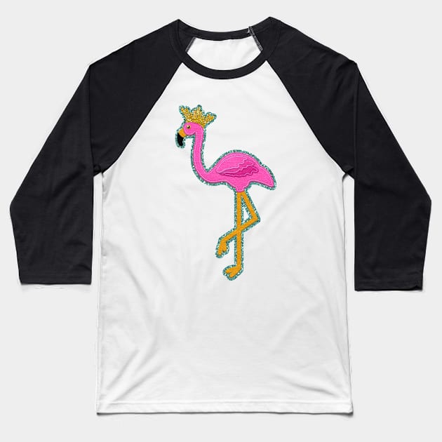 Pink Flamingo Aqua Glitter Border and Gold Crown | Cherie's Art(c)2020 Baseball T-Shirt by CheriesArt